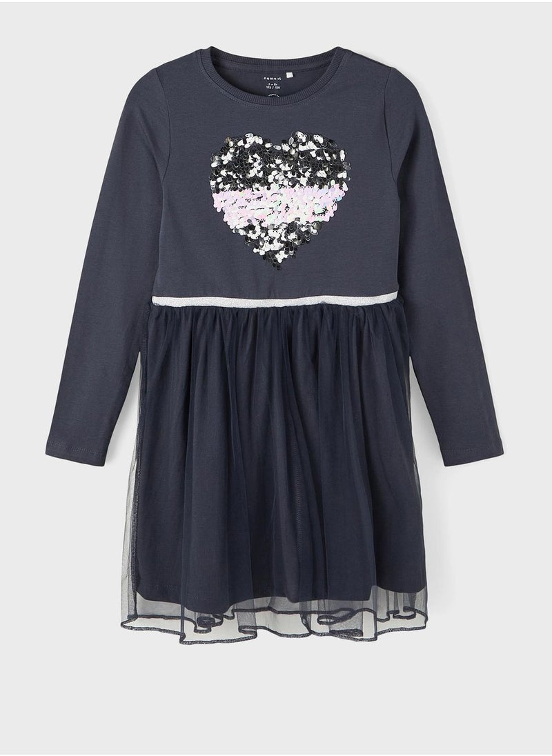 NAME IT - Kids Heart Print Midi Dress - Image 1