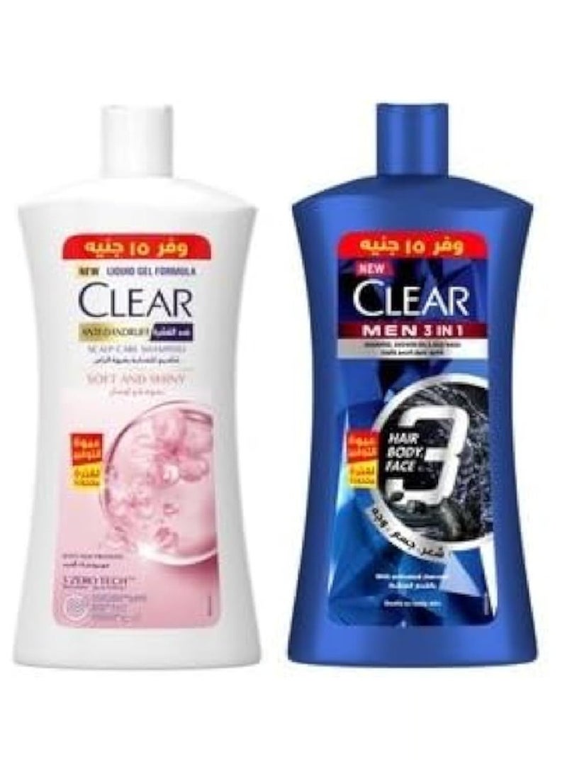 CLEAR - Clear Scalp Care Anti-Dandruff Shampoo for Women, 900 ml - Clear for Men 3 in 1 Hair Shampoo, Body and Face Wash, 900 ml - Image 1
