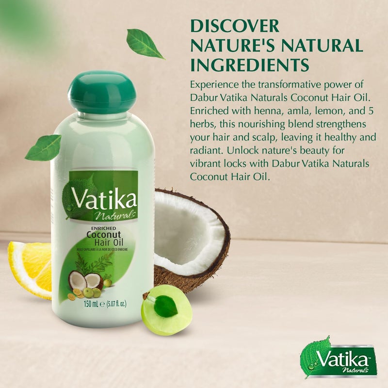 Vatika Naturals زيت شعر جوز الهند المدعم من دابر فاتيكا 150 مل (عبوة من 2) - Image 3
