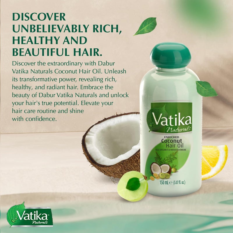 Vatika Naturals زيت شعر جوز الهند المدعم من دابر فاتيكا 150 مل (عبوة من 2) - Image 2