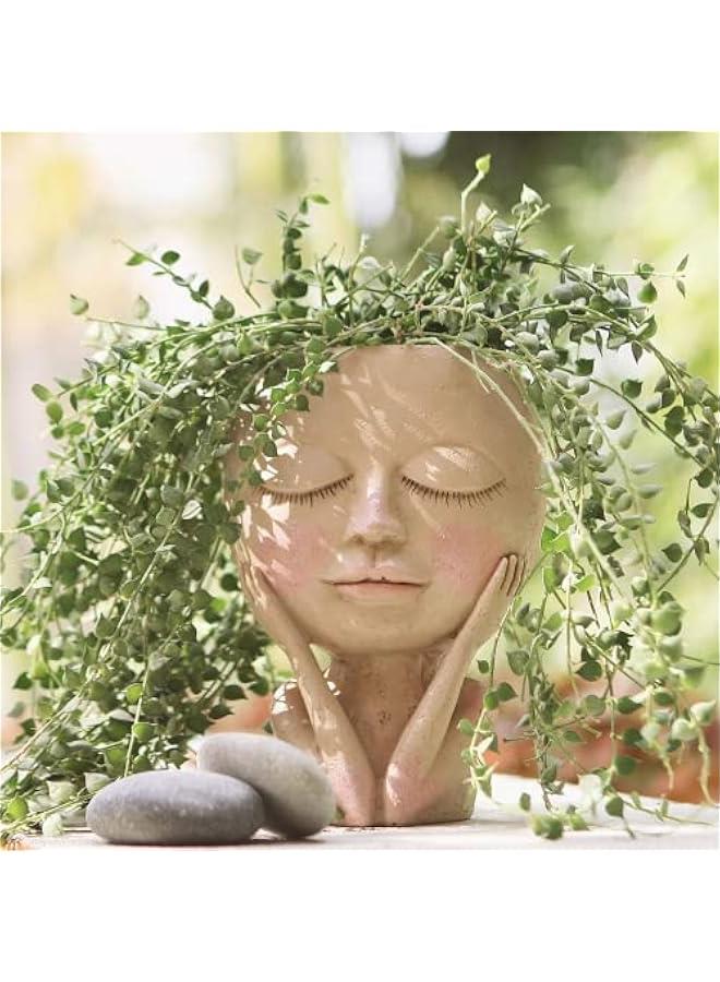 يوليجو وعاء زراعة للوجه زهور نباتات عصاري لطيف من الراتنج مع فتحة تصريف عيون مغلقة للنباتات الداخلية والخارجية ميكنج تيك ازرق - Image 1