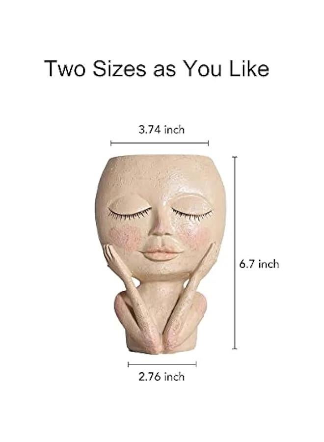 يوليجو وعاء زراعة للوجه زهور نباتات عصاري لطيف من الراتنج مع فتحة تصريف عيون مغلقة للنباتات الداخلية والخارجية ميكنج تيك ازرق - Image 3