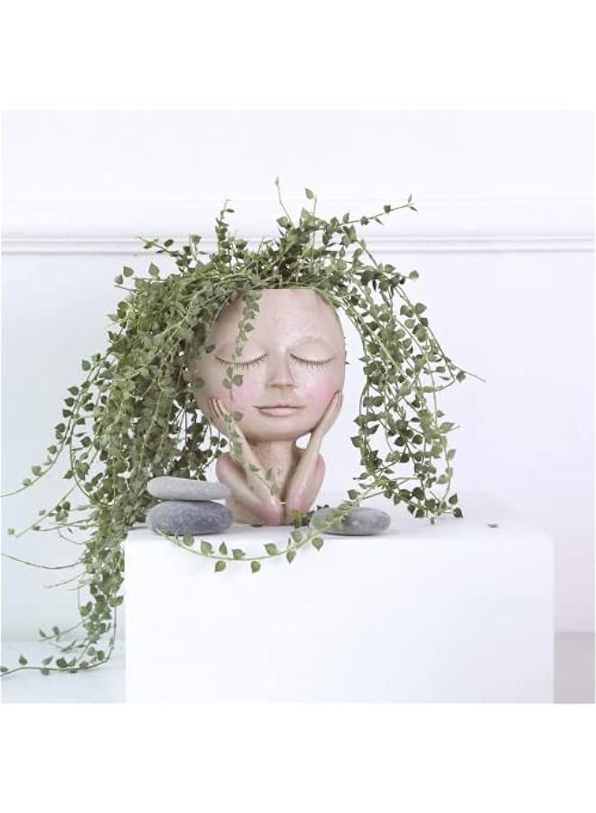 يوليجو وعاء زراعة للوجه زهور نباتات عصاري لطيف من الراتنج مع فتحة تصريف عيون مغلقة للنباتات الداخلية والخارجية ميكنج تيك ازرق - Image 4