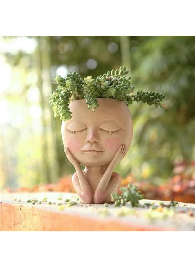 يوليجو وعاء زراعة للوجه زهور نباتات عصاري لطيف من الراتنج مع فتحة تصريف عيون مغلقة للنباتات الداخلية والخارجية ميكنج تيك ازرق - Image 2