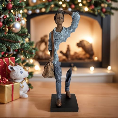 Newmyth Decorative Traveler Figurine Abstract Art Sculpture Voyageurs in Blue Denim with Brown Bag 984 inch Height Blue - Image 3