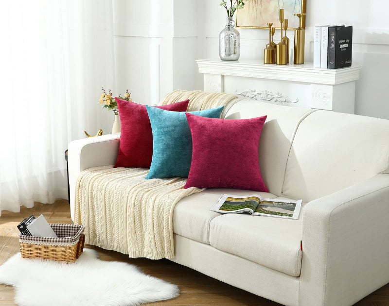 Jeneoo Decorative Fuschia Pink Throw Pillow Covers Rustic Farmhouse Super Soft Square Chenille Comfy Solid Cushion Couch Cases for Sofa Bedroom Chair (Set of 2, 18 x 18 Inches) - Image 5