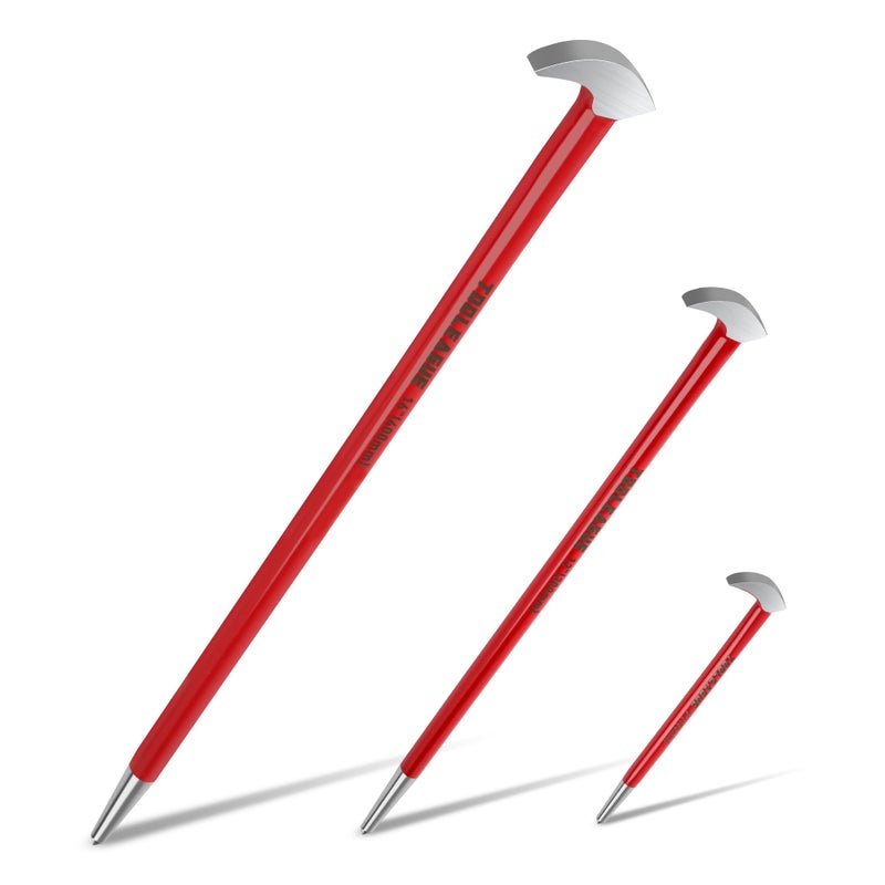 TOOLEAGUE 3Pcs Rolling Head Pry Bar Set,6",12",16" Heavy Duty Pry Bars Hand Tool for Garages,Machinery Aligning & Prying, Red - Image 1