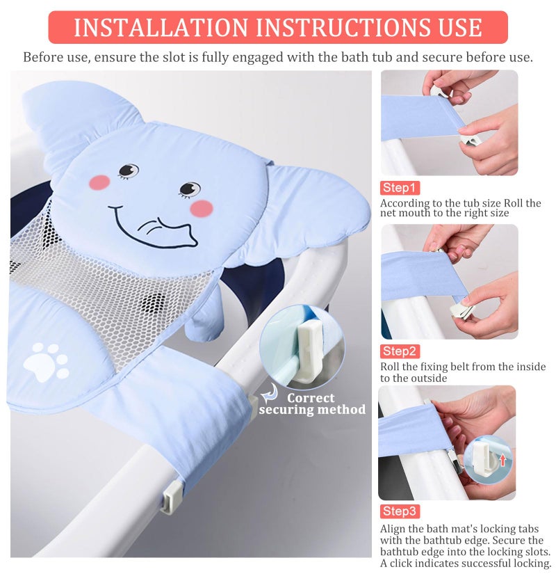 AIR&TREE Baby Bath Seat Support Net, Quick Drying, Adjustable, Comfortable, Non-Slip, Infant Bathtub Sling Shower Mesh for a Tub, with Safety Support Corners (Blue) - Image 2