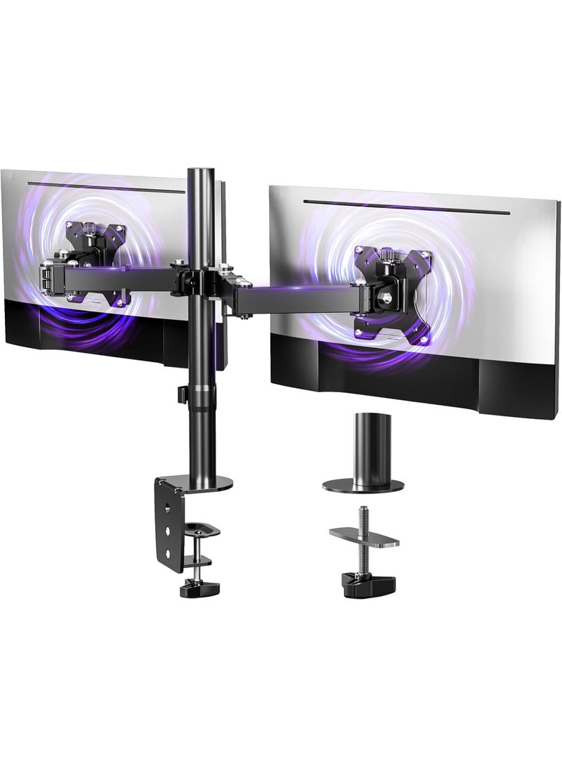 NB Height-adjustable dual monitor arm for 13-32 inch computer monitors up to 10 kg/22 lbs, durable 75 mm/10 cm dual VESA monitor mount, designed for home and office - Image 1