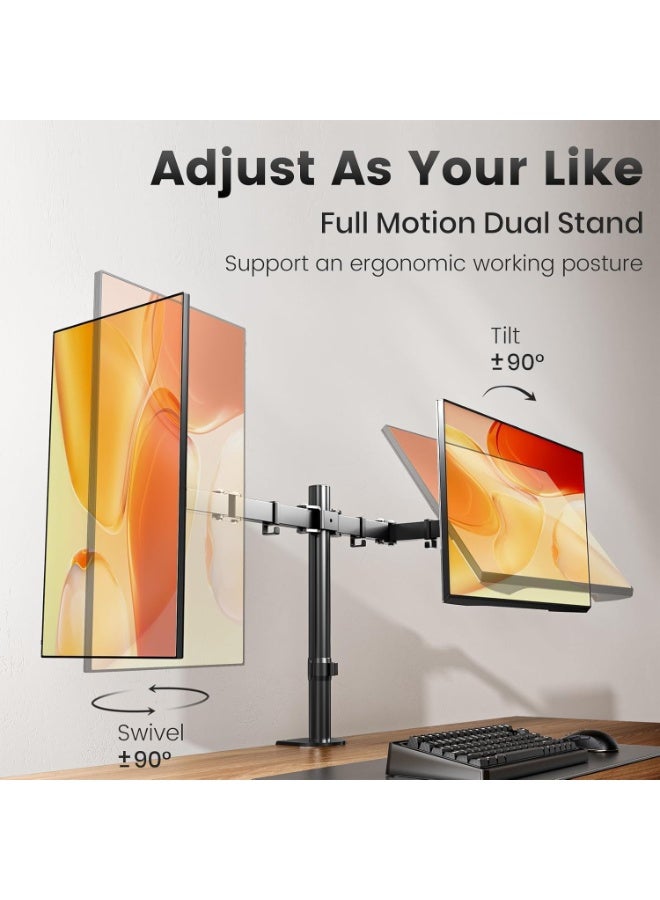 NB Height-adjustable dual monitor arm for 13-32 inch computer monitors up to 10 kg/22 lbs, durable 75 mm/10 cm dual VESA monitor mount, designed for home and office - Image 4