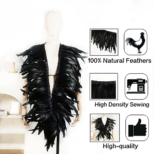 Holmgren Black Rooster Feather Trim - 10-12inch 2 Yards Natural Large Rooster Tail Feathers Fringe Trim for DIY Sewing Crafts, Feather Dress, Cape Shawl, Wings, Halloween Costumes Decoration (Black) - Image 2