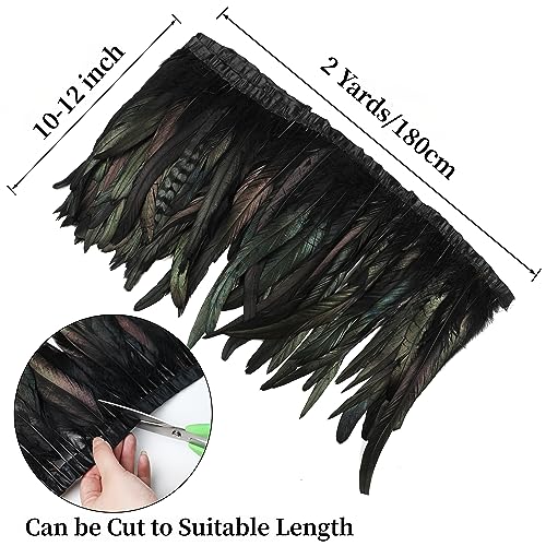 Holmgren Black Rooster Feather Trim - 10-12inch 2 Yards Natural Large Rooster Tail Feathers Fringe Trim for DIY Sewing Crafts, Feather Dress, Cape Shawl, Wings, Halloween Costumes Decoration (Black) - Image 4