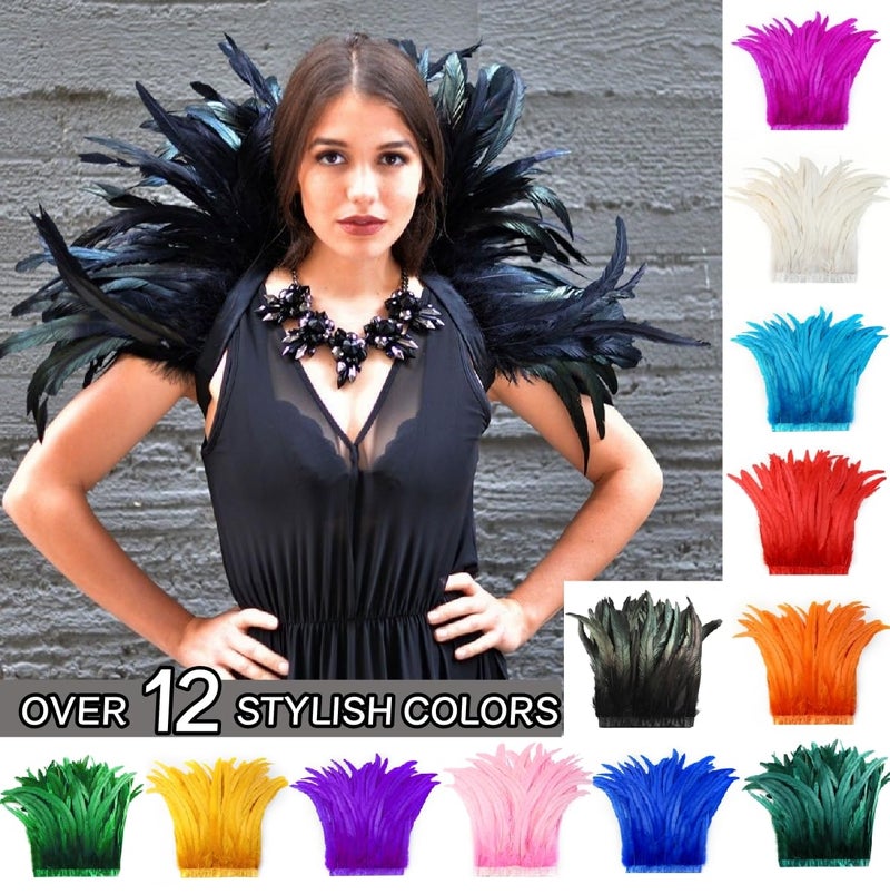Holmgren Black Rooster Feather Trim - 10-12inch 2 Yards Natural Large Rooster Tail Feathers Fringe Trim for DIY Sewing Crafts, Feather Dress, Cape Shawl, Wings, Halloween Costumes Decoration (Black) - Image 5
