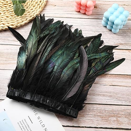 Holmgren Black Rooster Feather Trim - 10-12inch 2 Yards Natural Large Rooster Tail Feathers Fringe Trim for DIY Sewing Crafts, Feather Dress, Cape Shawl, Wings, Halloween Costumes Decoration (Black) - Image 3