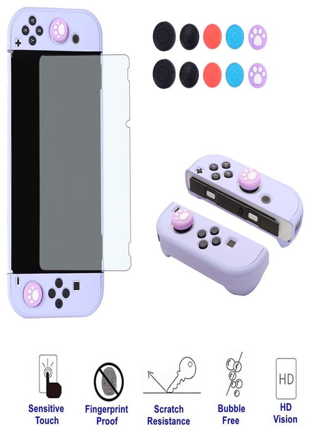 COMCOOL Dockable Case for Nintendo Switch OLED 2021 - Cute Protective Cover Accessories for Nintendo Switch OLED 7 Inch Joy-Con Controller with Screen Protector Thumb Grips - Purple - Image 4