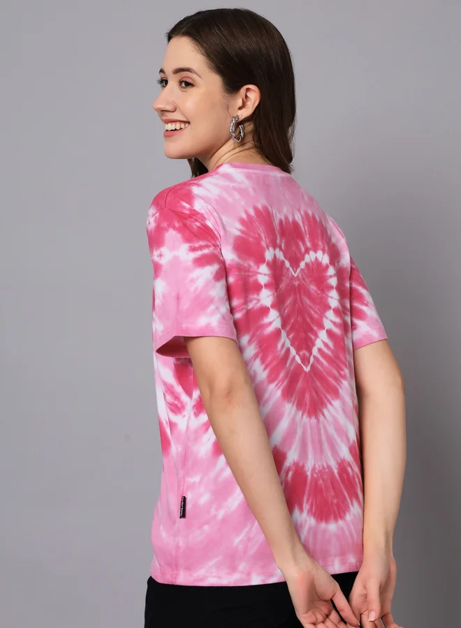 تايك تو تيشيرت قطن نسائي وردي مصبوغ بالرباط من ذا دراي ستيت