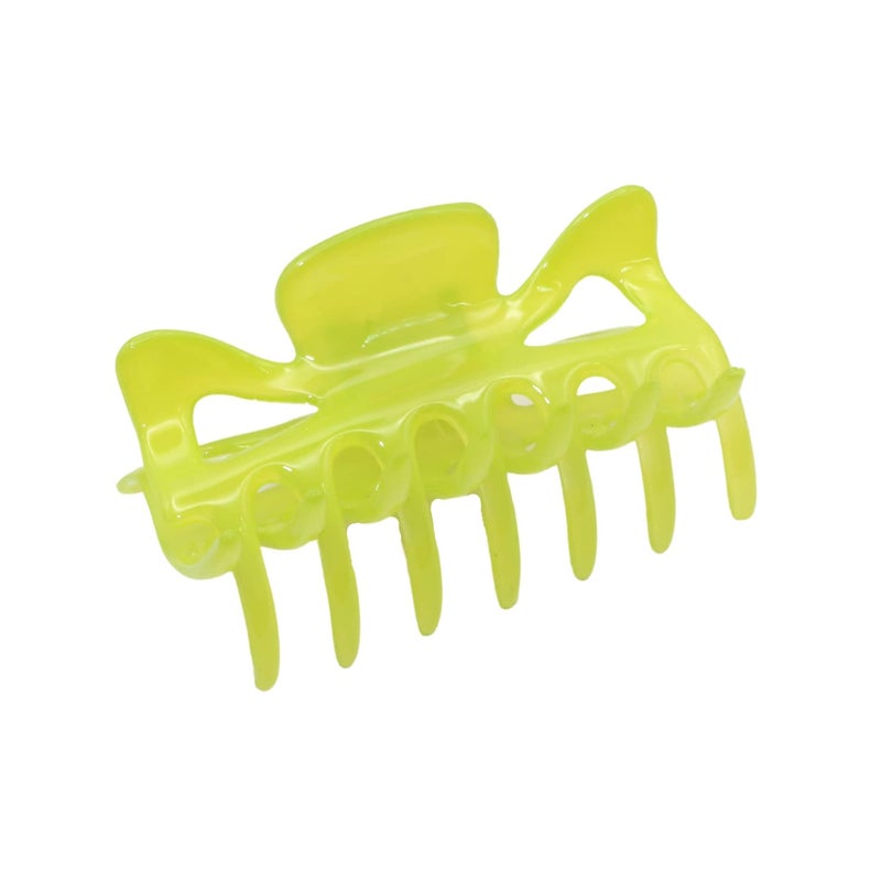 Parcelona French Classic Medium 3 Celluloid No Slip Grip Covered Spring Jaw Hair Claw Durable Styling Hair Accessories Women Strong Hold Girls Hair Claw Clips Made in France Neon Lemon Green