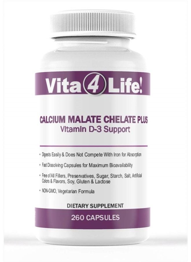 Vita4Life , 300 Mg, Calcium Malate Chelate 'Plus' Vitamin D3 Support - 260 Count  - Image 1
