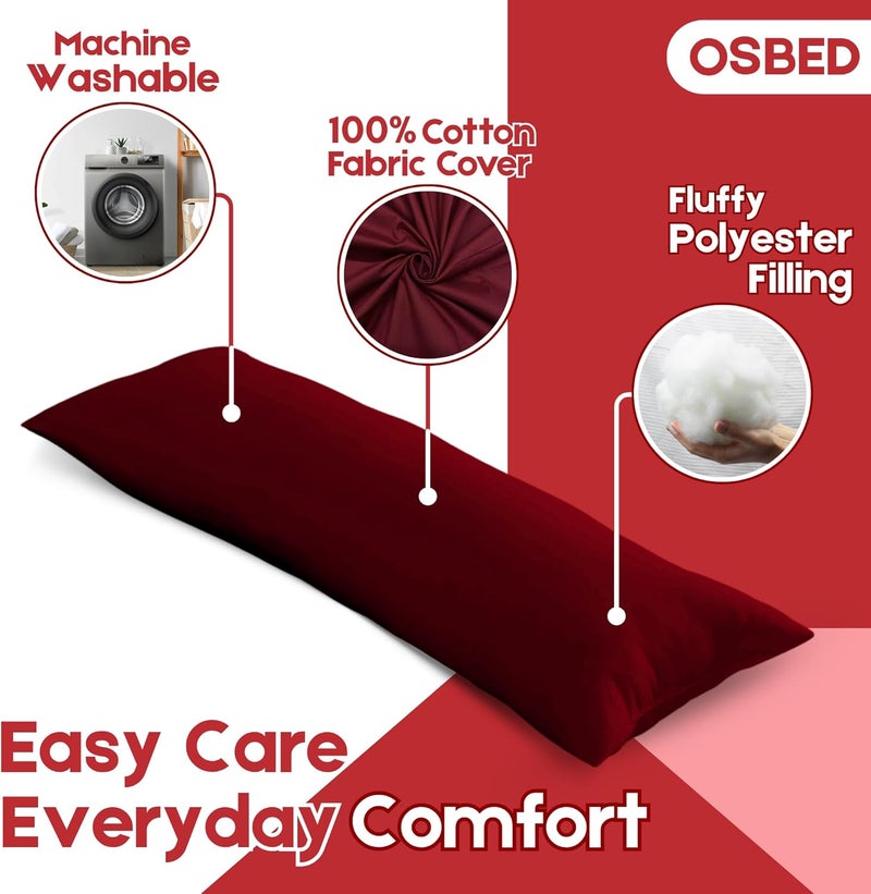 OSBED Soft & Comfy Long Body Pillow for Side Sleepers - Burgundy, 50 x 140cm - Image 3