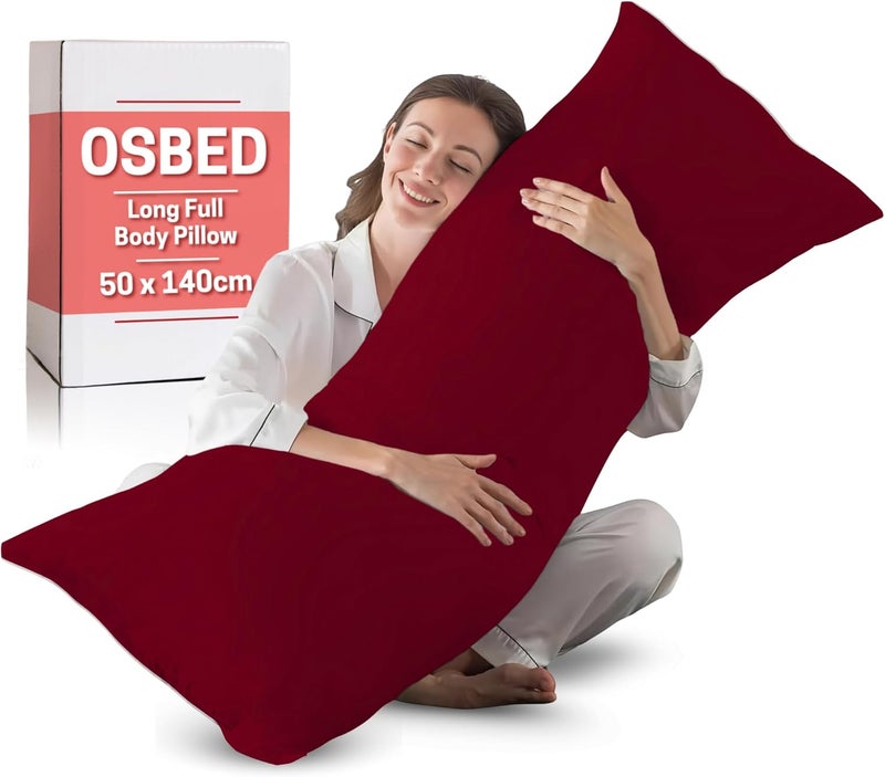 OSBED Soft & Comfy Long Body Pillow for Side Sleepers - Burgundy, 50 x 140cm - Image 1