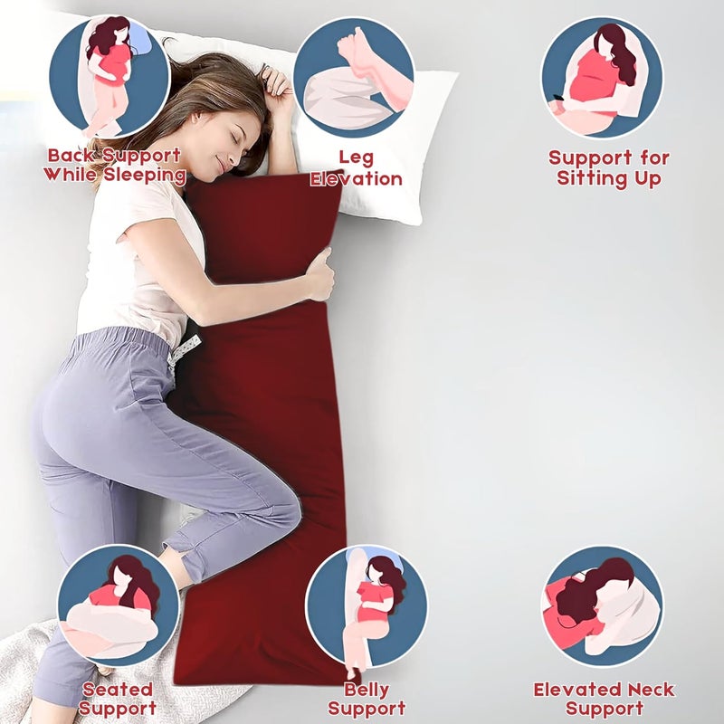OSBED Soft & Comfy Long Body Pillow for Side Sleepers - Burgundy, 50 x 140cm - Image 5