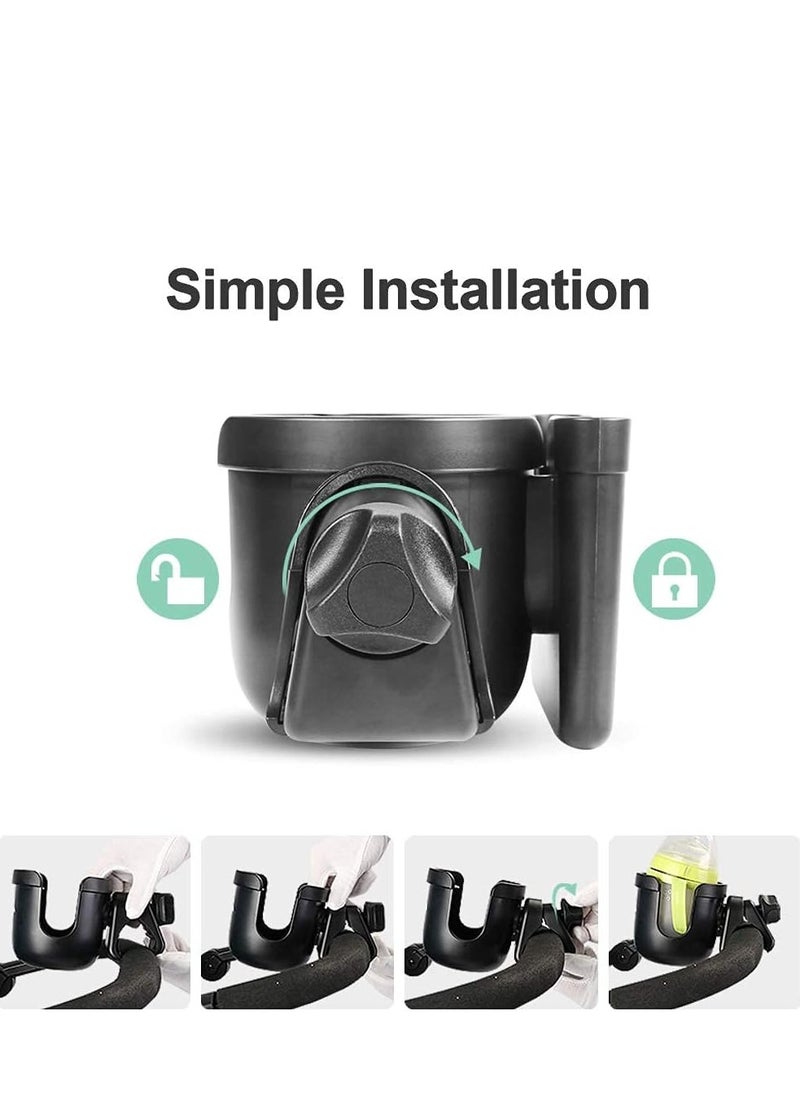 Gonice Stroller Cup Holder - 2 in 1 Universal Cup Holder Rack Bottle Holder for Buggy Pushchair Wheelchair Bike and More (Black)  - Image 4
