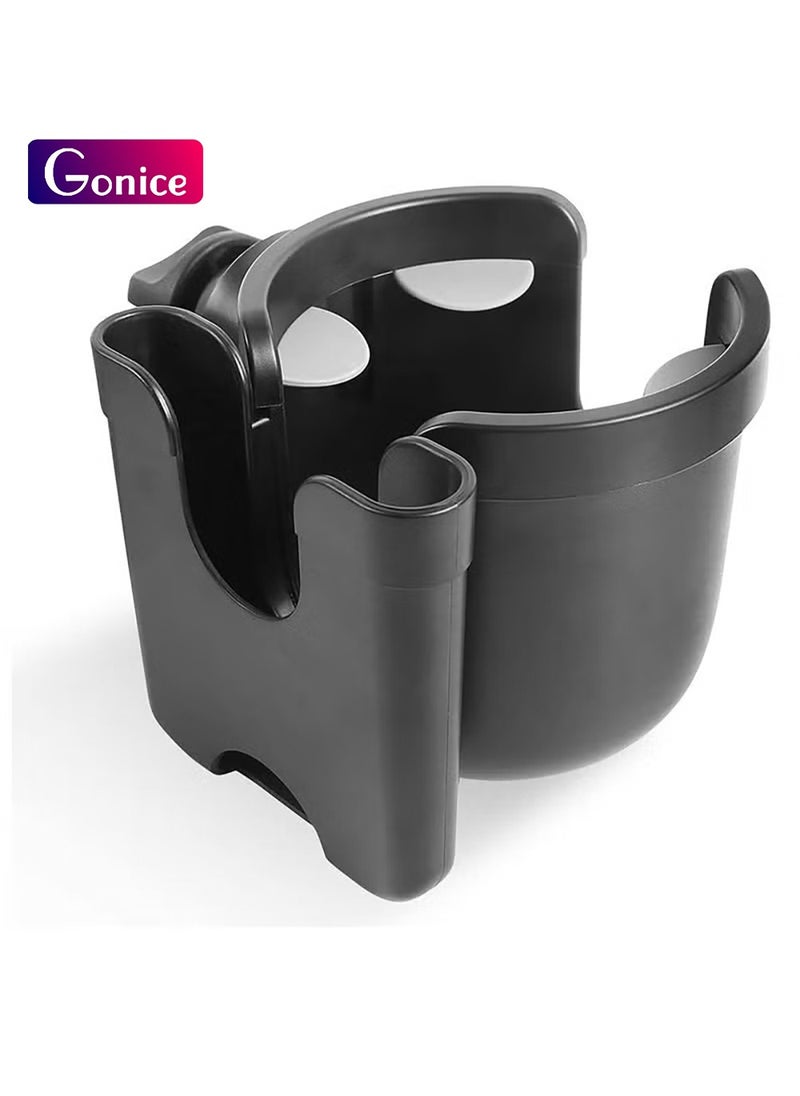 Gonice Stroller Cup Holder - 2 in 1 Universal Cup Holder Rack Bottle Holder for Buggy Pushchair Wheelchair Bike and More (Black)  - Image 1