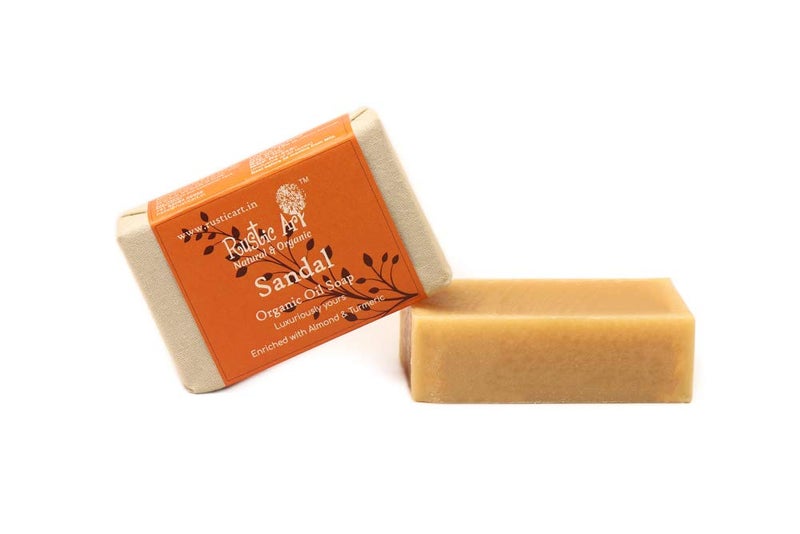 Rustic Art Organic Sandal Soap with Almond  Turmeric  For All Skin Types  Coldprocessed  Cooling  Soothing  For Women  Men  100g Pack of 2 - Image 2