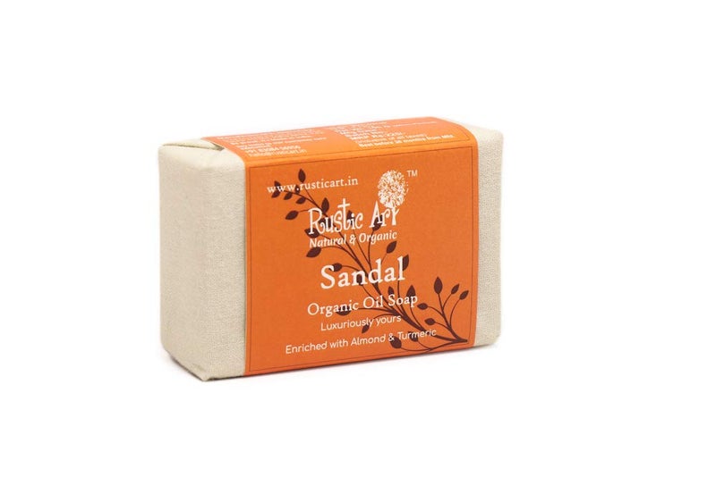 Rustic Art Organic Sandal Soap with Almond  Turmeric  For All Skin Types  Coldprocessed  Cooling  Soothing  For Women  Men  100g Pack of 2 - Image 3