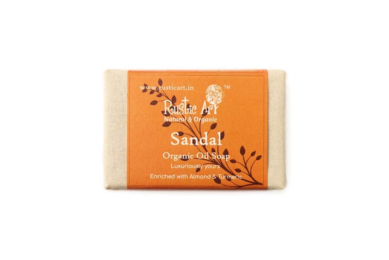 Rustic Art Organic Sandal Soap with Almond  Turmeric  For All Skin Types  Coldprocessed  Cooling  Soothing  For Women  Men  100g Pack of 2 - Image 5