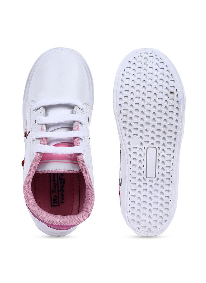 KATS Girls Printed Lightweight Lace-up Sneakers in White and Pink - Image 4