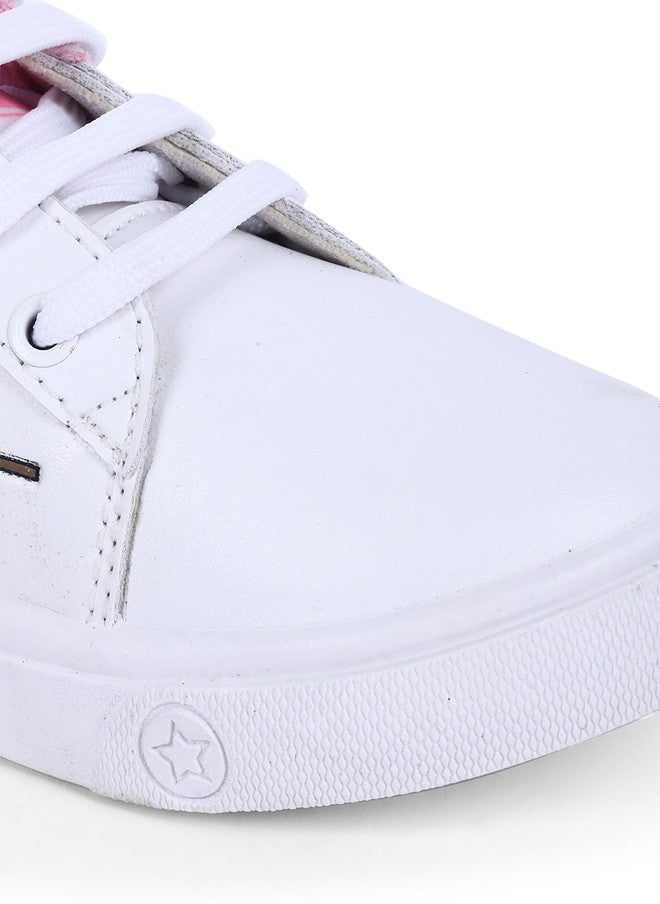 KATS Girls Printed Lightweight Lace-up Sneakers in White and Pink - Image 5