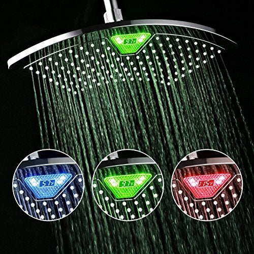 Dream Spa AquaFan 12 inch All-Chrome Rainfall-LED-Shower-Head with Color-Changing LED/LCD Temperature Display - Image 2