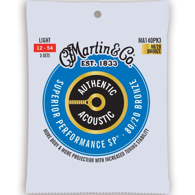 Martin Strings MA140PK3 3-Pack Authentic Acoustic Guitar SP 80/20 Bronze Light - 0.12 - 0.54 - Image 1