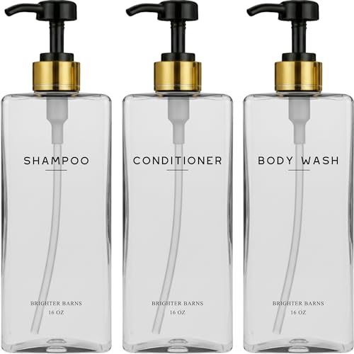 Brighter Barns Clear Shampoo and Conditioner Dispenser Set by Brighter Barns Refillable Plastic Shampoo Conditioner Body Wash Dispenser Empty Pump Bottles for Body Wash Minimalist Bathroom Decor Gifts Clear - Image 1