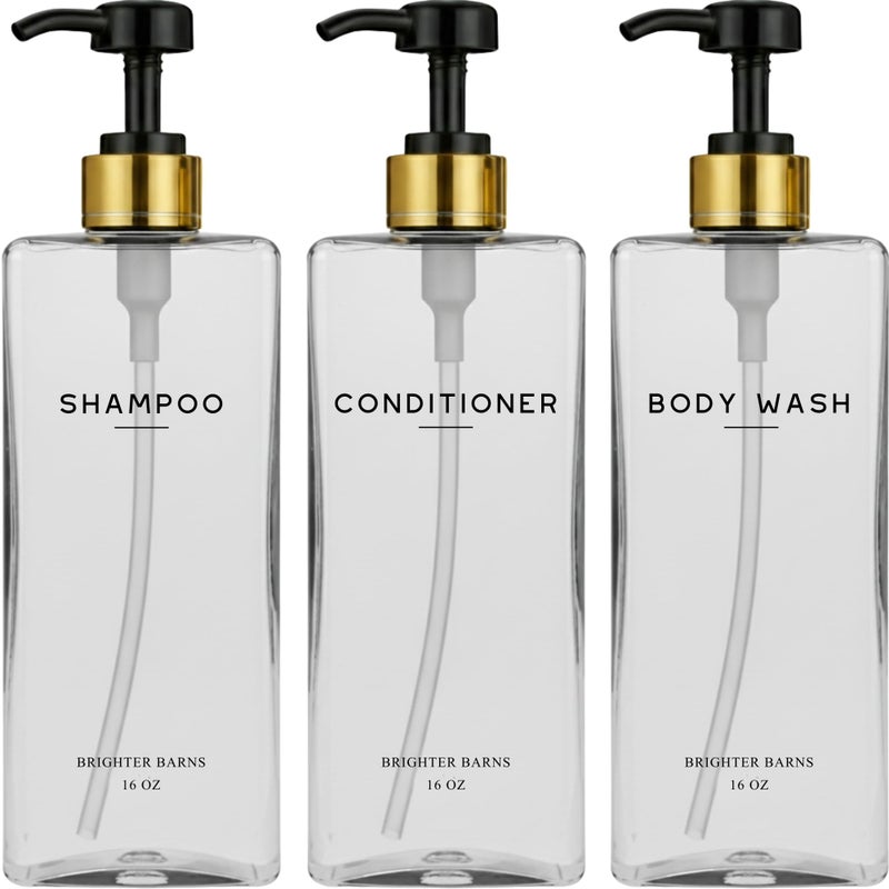 Brighter Barns Clear Shampoo and Conditioner Dispenser Set by Brighter Barns Refillable Plastic Shampoo Conditioner Body Wash Dispenser Empty Pump Bottles for Body Wash Minimalist Bathroom Decor Gifts Clear - Image 2