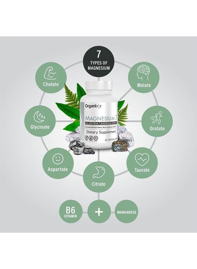 Magnesium Supplement, Natural Calm Magnesium Capsules for Sleep Support, Muscle Recovery, with Vitamin B6 and Manganese Citrate and Glycinate, High Absorption, Vegan, Non GMO (60 Count)