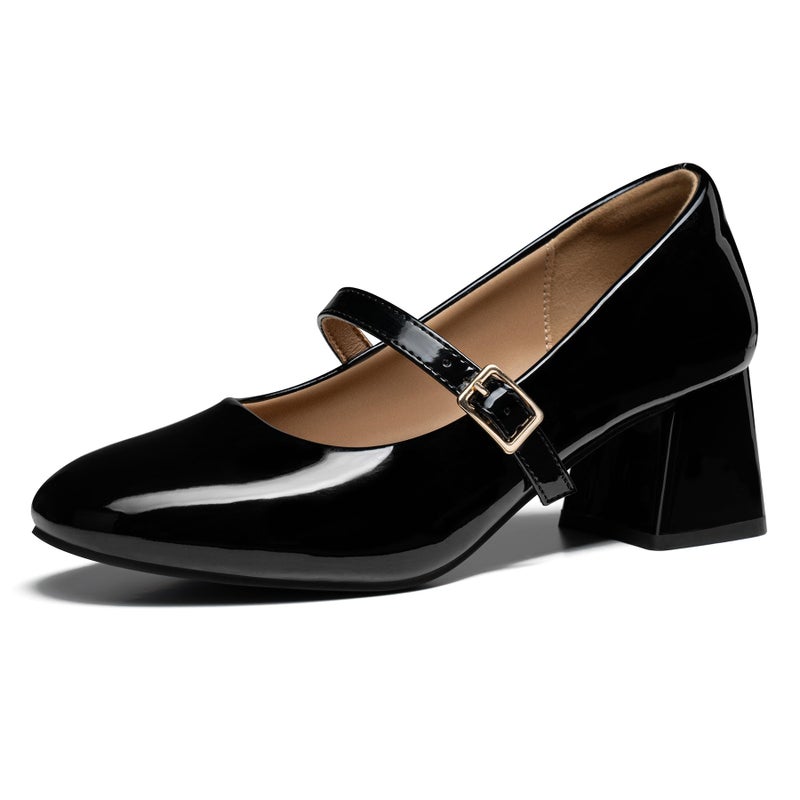 Trary Mary Jane Shoes Women Chunky Heels for Women Round Toe Pumps Dress Shoes Black - Image 1