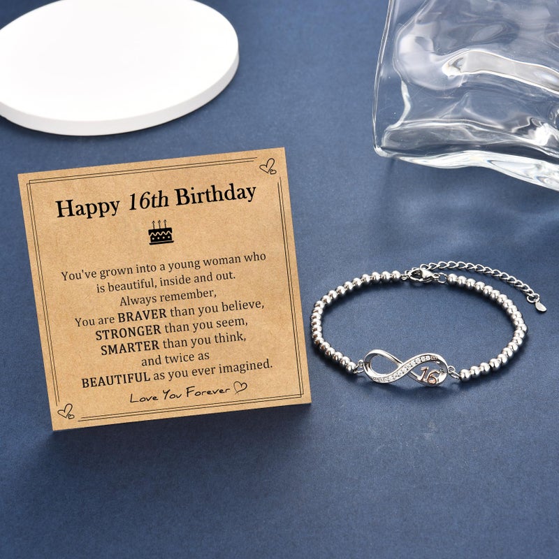 EPIRORA 16th Birthday Gifts for Girls, Infinity Knot Stainless Steel Beaded Charm Number Bracelets Gift for Daughter Sister Granddaughter Niece, 16 Years Old Birthday Decorations Trendy Stuff - Image 5
