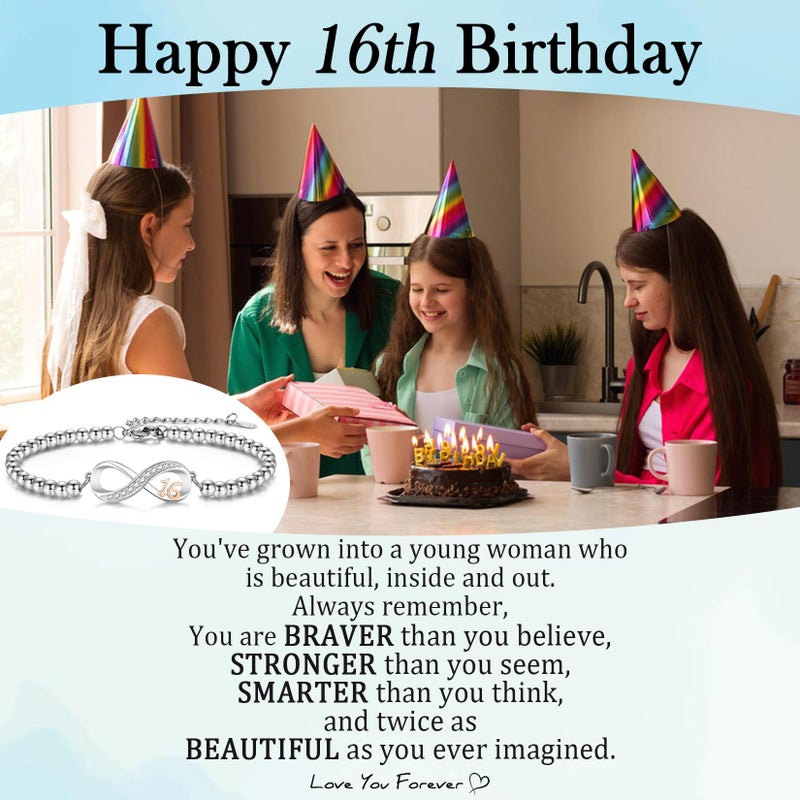 EPIRORA 16th Birthday Gifts for Girls, Infinity Knot Stainless Steel Beaded Charm Number Bracelets Gift for Daughter Sister Granddaughter Niece, 16 Years Old Birthday Decorations Trendy Stuff - Image 2