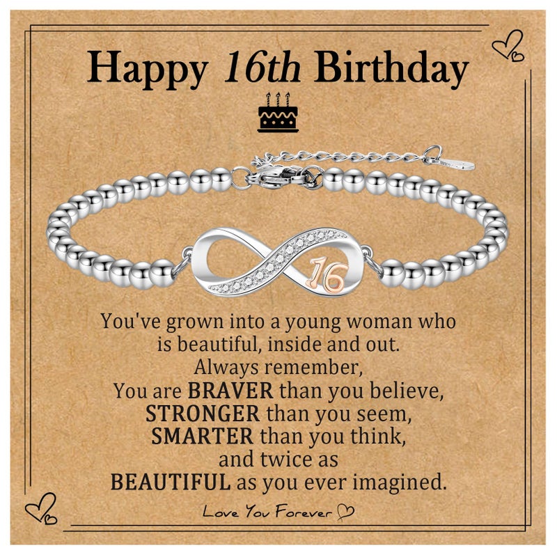 EPIRORA 16th Birthday Gifts for Girls, Infinity Knot Stainless Steel Beaded Charm Number Bracelets Gift for Daughter Sister Granddaughter Niece, 16 Years Old Birthday Decorations Trendy Stuff - Image 1