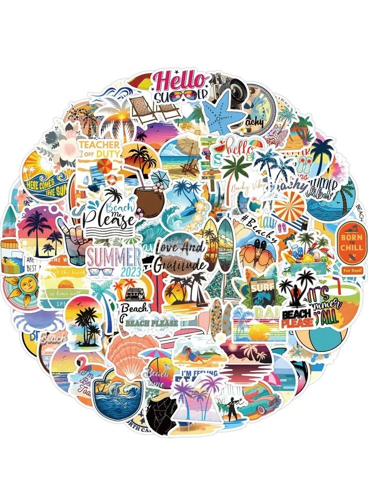 Goolsky - 120pcs Beach Summer Travel Aesthetics Stickers Pack, Funny Vinyl Waterproof Stickers For Water Bottle, Skateboard, Laptop, Phone, Journal, Scrapbook Stickers Gifts For Adults For Party Supply - Image 1