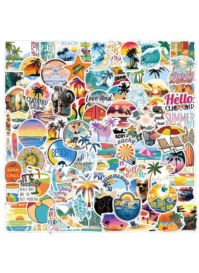 Goolsky - 120pcs Beach Summer Travel Aesthetics Stickers Pack, Funny Vinyl Waterproof Stickers For Water Bottle, Skateboard, Laptop, Phone, Journal, Scrapbook Stickers Gifts For Adults For Party Supply - Image 1