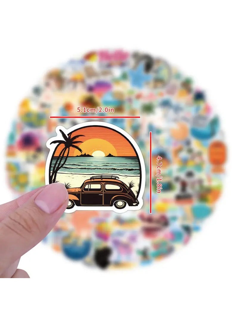 Goolsky - 120pcs Beach Summer Travel Aesthetics Stickers Pack, Funny Vinyl Waterproof Stickers For Water Bottle, Skateboard, Laptop, Phone, Journal, Scrapbook Stickers Gifts For Adults For Party Supply - Image 1