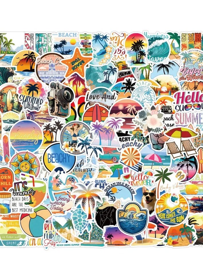 Goolsky - 120pcs Beach Summer Travel Aesthetics Stickers Pack, Funny Vinyl Waterproof Stickers For Water Bottle, Skateboard, Laptop, Phone, Journal, Scrapbook Stickers Gifts For Adults For Party Supply - Image 1