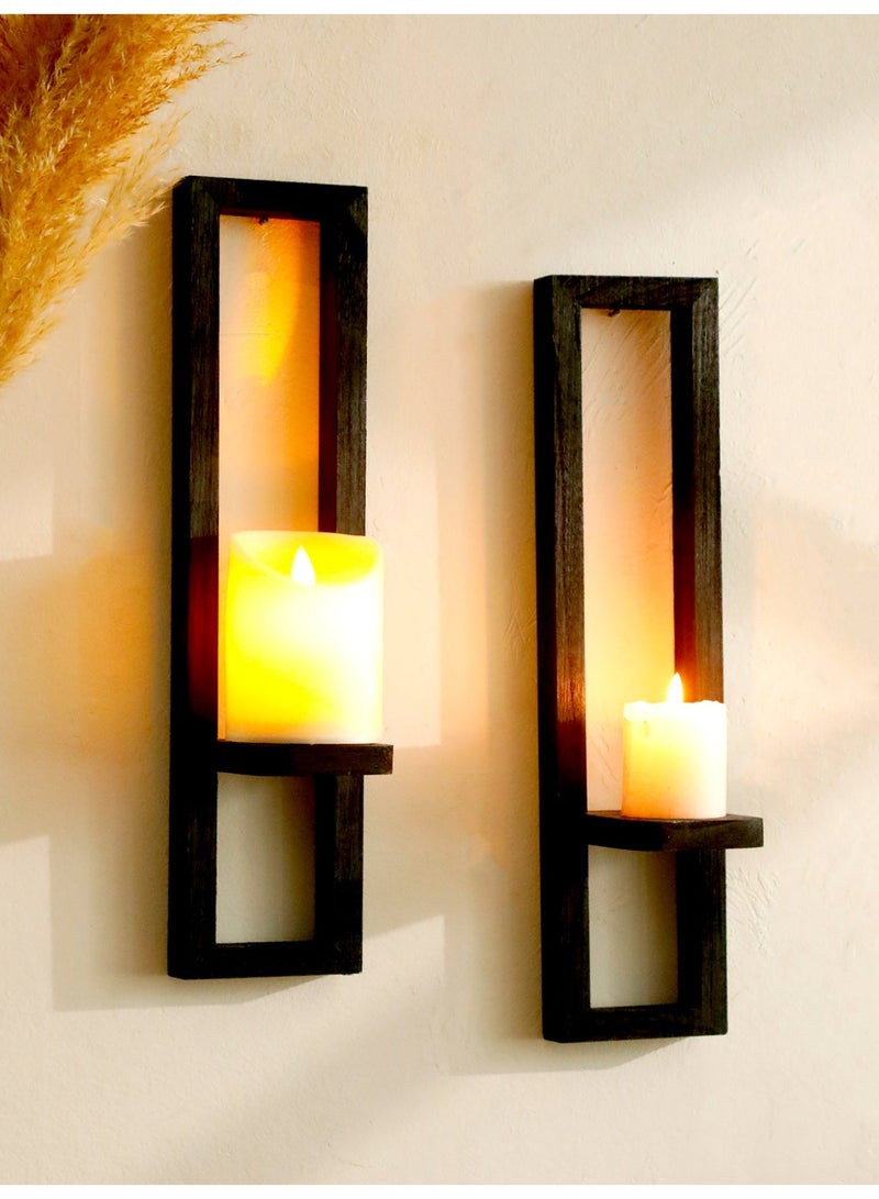 2-Piece Wooden Wall Shelves Set, Modern Floating Candle Holder for Living Room & Majlis Decor, Minimalist Wall Art - Yellow Friday Deals - Image 1