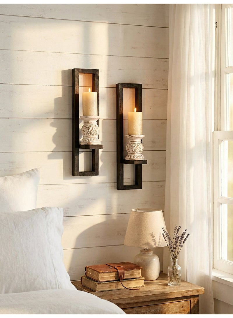 2-Piece Wooden Wall Shelves Set, Modern Floating Candle Holder for Living Room & Majlis Decor, Minimalist Wall Art - Yellow Friday Deals - Image 2