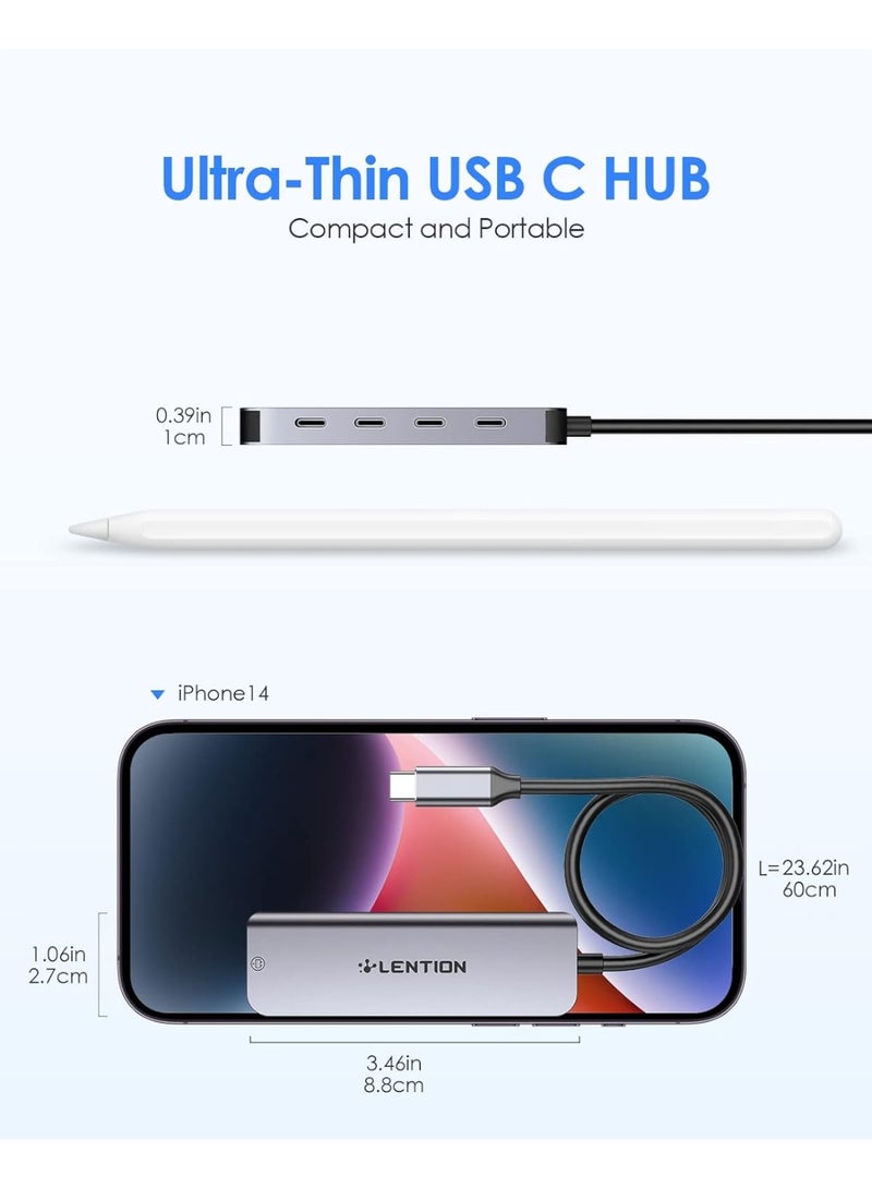 Lention LENTION USB C Hub, 2FT Long Cable USB C Multiport Adapter, 4 USB3.0 Ports (USB-C Type, 5Gpbs), Powered USB C Port,Compatible MacBook Pro, iMac, iPad Pro, iPhone 15/15 Pro, and More (CE31,Space Gray)  - Image 3