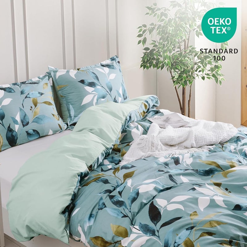 PHF Ultra Soft Floral Duvet Cover Twin Size, Printed Bedding Set 2 Pieces, Comfy Farmhouse Pattern Duvet Cover Set with 1 Pillow Shams, Zipper Closure and 6 Ties, 68"x90", Sage Green Botanical - Image 3