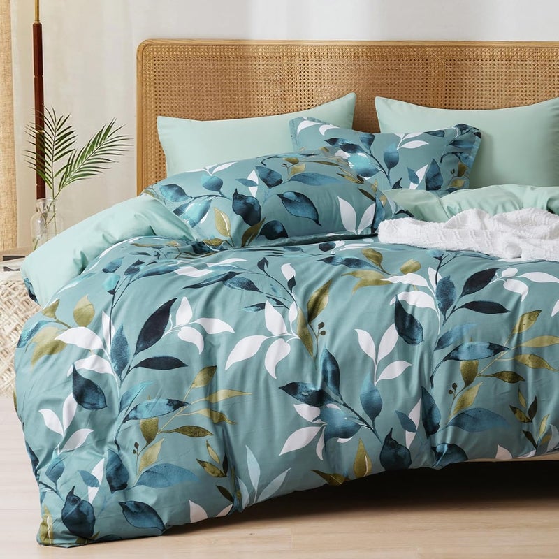 PHF Ultra Soft Floral Duvet Cover Twin Size, Printed Bedding Set 2 Pieces, Comfy Farmhouse Pattern Duvet Cover Set with 1 Pillow Shams, Zipper Closure and 6 Ties, 68"x90", Sage Green Botanical - Image 1